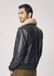 Men's leather jacket with detachable collar KURMS-0251-1146(Z22)-03