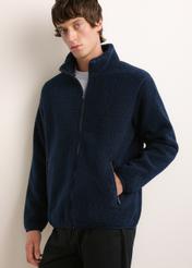 Men's dark navy cotton sweatshirt BLZMT-0088-7E(Z26); front view of the product on a model. Half-body shot.