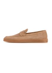 Men's beige leather moccasins BUTYM-0498-1B(W26), side view of the product on a white background.