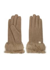Beige women's wool gloves REKDF-0031A-81(Z25) - product view from above on a white background.