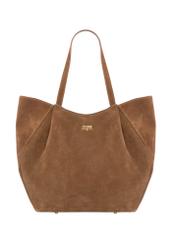 Cognac-colored women's suede shopper bag TORES-1358-1F(Z26), front view on a white background.