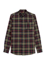Men's khaki checkered shirt KOSMT-0344-55(Z25), front product view on white background.