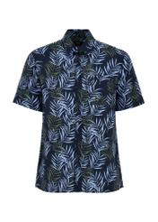 Navy blue men's short sleeve shirt KOSMT-0327-69(W24)-05