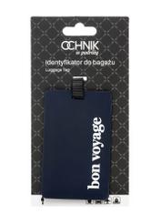 Luggage tag AW-012-0015-7D(W26), product view with packaging on white background.