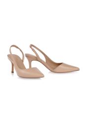 Beige leather pumps with a cut-out heel BUTYD-1078A-1B(W26), diagonal product view on a white background.