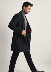 Men's graphite wool coat PLAMT-0006-96(Z25), side view of the product on the model. Half of the silhouette visible.