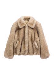 Beige short women's fur coat FUTDP-0091-1B(Z26)