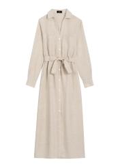 Beige linen midi dress SUKDT-0282-1A(W26), front product view on white background.