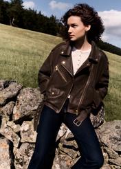 Women's leather jacket khaki KURDS-0650-8D(Z26)