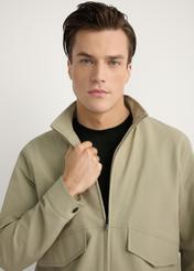 Men's transitional jacket in khaki color KURMT-0418-1B(W26), close-up of the product on the model's silhouette.