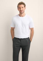 Men's white mercerized cotton T-shirt TSHMT-0156-0A(Z26), front view of the product on the model. Half of the silhouette visible.