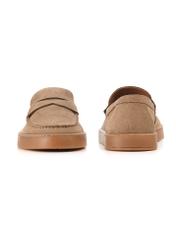 Men's leather moccasins in cool beige color BUTYM-0498-1K(W26), front and back view of the product on a white background.