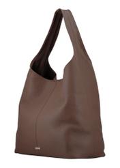 Beige leather shopper bag TORES-1372-1K(Z26) - diagonal product view, on a white background.