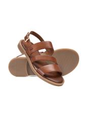 Women's leather sandals in cognac color BUTYD-1152-1F(W26), diagonal product view on a white background.