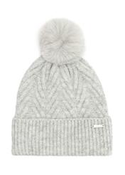 Gray women's hat with sequins and pompom CZADT-0175-66(Z25), front product view on white background.