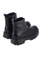 Black leather women's ankle boots BUTYD-1291-99(Z26), product view from the back on a white background.