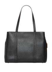 Black leather shopper bag TORES-1342-9I(Z26). Back view on white background.