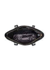 Black leather women's shopper bag TORES-1255-99(W26) - product view from above, on a white background.