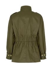 Olive colored women's jacket with a ribbed hem KURDT-0354-57(W22)-05