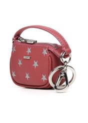 Pink leather bag-shaped keychain BRELOK-0212-31(Z25), diagonal product view on white background.