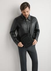 Black men's bag TORMN-0404-99(W26), product view on the model's silhouette, on a light background.