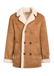 Men's sheepskin coat in camel color KOZMP-0010-24(Z25), product view from the front on a white background.
