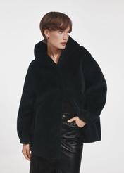 Black woolen women's fur coat FUTDW-0027-99(Z24)-01