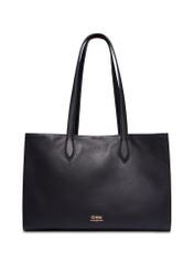 Black leather women's shopper bag TORES-1432-9I(Z26), front product view on white background.