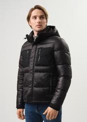 Men's black quilted jacket with hood KURMT-0315-99(Z23)-01