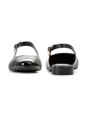 Black leather ballet flats BUTYD-1052A-99(W26), front and back product view on white background.