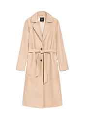 Beige women's leather coat KURDS-0613-1B(W26), front product view on white background.