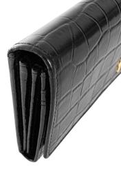 Black croco women's leather wallet PORES-0889B-99(Z25), close-up of the product detail on a white background.