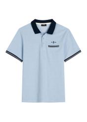 Men's blue polo shirt POLMT-0068-7B(W26) - front product view, on white background.