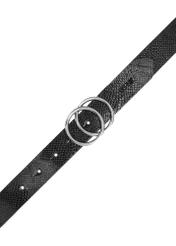 Black women's belt with animal motif PASDS-0172E-98(Z25), product view with buckle on white background.