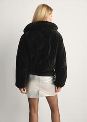 Short shiny women's jacket KURDT-0607-99(Z25), product view from the back on the model, half of the silhouette visible.