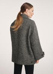 Gray short women's coat PLADT-0062-91(Z25), product view from the back on the model, half of the silhouette visible.