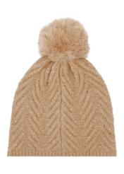 Beige hat and scarf set ZESTD-0014-1A(Z26), rear view of the hat on a white background.