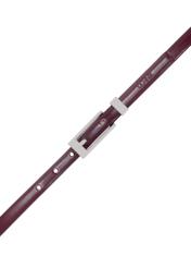 Thin burgundy leather women's belt PASDS-0150C-49(Z25), product view with buckle on white background.