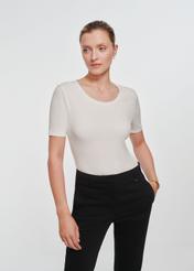 Cream-colored basic women's T-shirt TSHDT-0114-12(Z24)-01