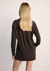 Brown women's long-sleeved shirt KOSDT-0178-12(W25), product view from the back on the model, half of the silhouette visible.