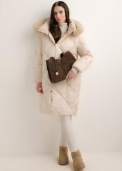 Brown women's shopper bag TOREC-1318-1H(Z26) – view of the product held in a model's hand against a light background; full-body shot.