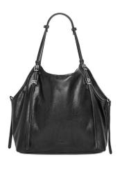 Women's black imitation leather shopper bag TOREC-1371-99(Z26), front product view on white background.