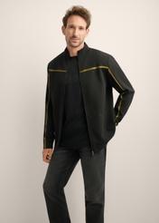 Men's black zip-up sweatshirt with stand-up collar BLZMT-0082-99(Z26), front view of the product on the model. Half of the silhouette visible.