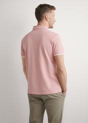 Pink cotton polo shirt POLMT-0045B-5B(W26), back view of the product on the model. Half of the silhouette visible.