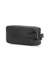 Black leather men's cosmetic bag TORMS-0412R-9I(W26), diagonal product view on white background.
