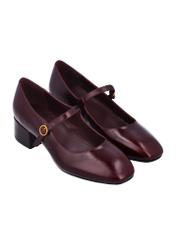 Burgundy women's leather pumps BUTYD-1349-4E(Z26), diagonal product view on white background.