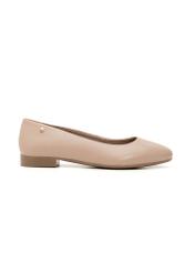 Dark beige leather women's ballet flats BUTYD-1049A-1B(Z26), side product view on white background.