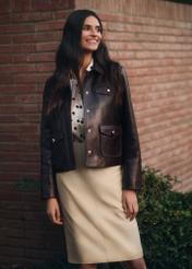 Dark brown women's leather jacket KURDS-0589-1I(W26)