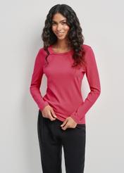 Pink ribbed women's longsleeve blouse LSLDT-0043-34(W24)-02