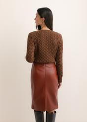 Women's brown cotton cardigan KARDT-0067-1H(Z26), back view of the product on the model. Half of the silhouette visible.